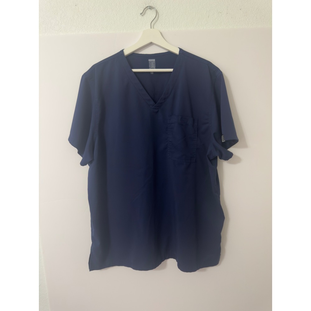 Rothwear Men's Navy V Neck Scrub‎ Top XL Polyester Rayon Spandex Work Uniform